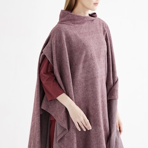 NO.279 Women’s Stand Collar Poncho Sweater, Extravagant Asymmetric Poncho Fall Winter, Poncho in Heather Plum