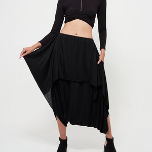 NO.86 Women’s Low Drop Crotch Asymmetrical Harem Pants, Loose Casual Harem Trousers in Black