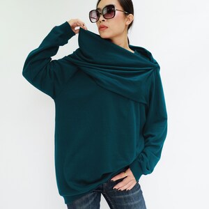 NO.230 Women's Drape Neck Pullover, Long Sleeve Sweater, Sweatshirt in Teal