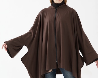 NO.179 Women's Long Sleeve Full-Zip Oversized Hoodie Jacket, Jacket with Hood, Unisex Hooded Jacket in Brown
