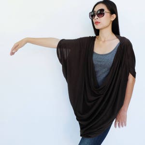 NO.60 Women&#39;s Origami Asymmetrical Top, Loose Summer Tshirt, Comfy Casual Convertible Top in Charcoal