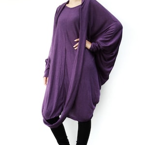 NO.57 Women&#39;s Batwing Sleeve With Scarf Dress, Batwing Long Sleeve Dress in Purple