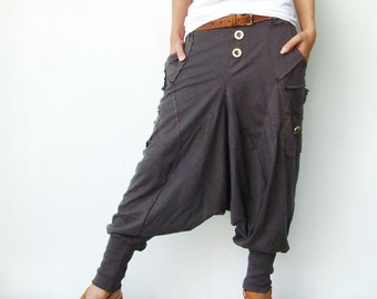 NO.95 Women's Harem Pants with Pockets, Trendy Drop Crotch Joggers, Casual Pull-On Sweatpants, Unisex Pants in Charcoal