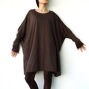 NO.62 Women's Scoop Neck Long Sleeve Tunic Top, Loose Fit Tshirt in Brown image 1