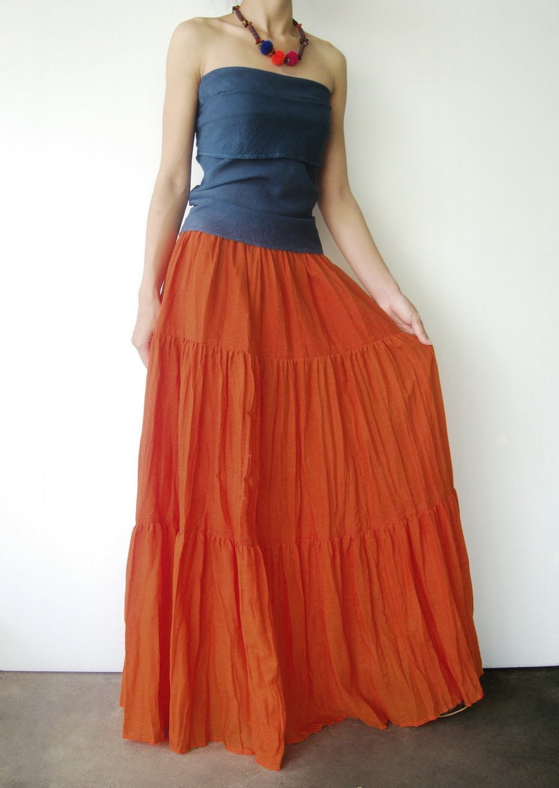 NO.5 Orange Cotton Gauze Hippie Gypsy Boho Tiered Long Etsy