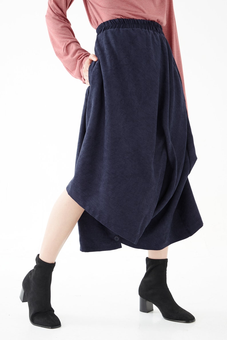 NO.286 Womens Asymmetrical Skirt/Pants, Loose Fit Skirt/Pants in Blue image 5