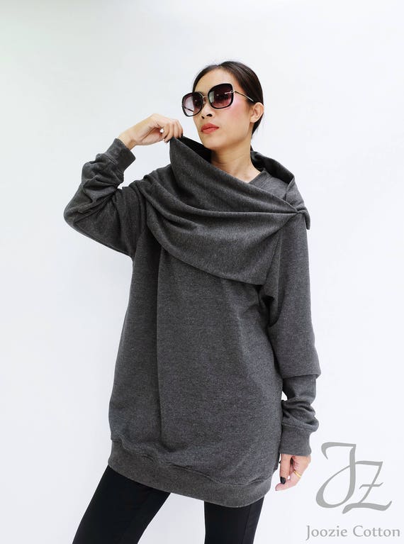 No 230 Mottled Gray Cotton Blend Jersey Drape Neck Sweater Etsy