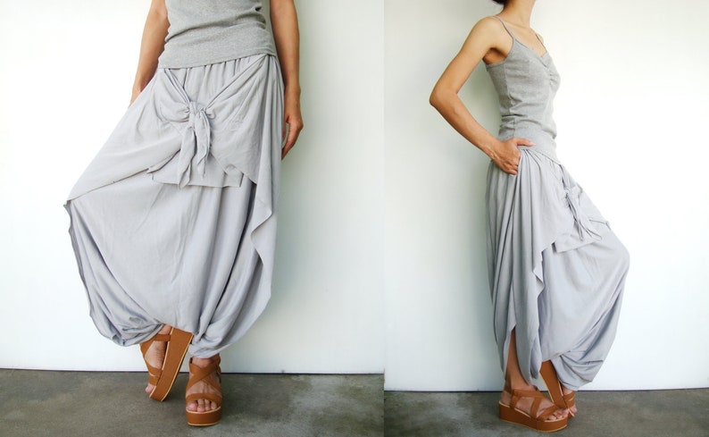 NO.86 Womens Low Drop Crotch Asymmetrical Harem Pants, Loose Casual Harem Trousers in Gray image 5