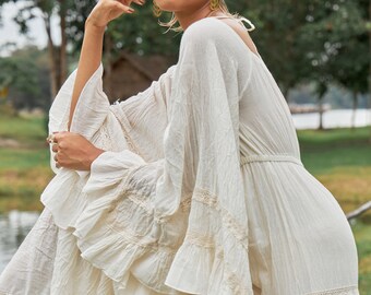 NEW---NO.321 Women's Butterfly Sleeve Square Neck Tiered