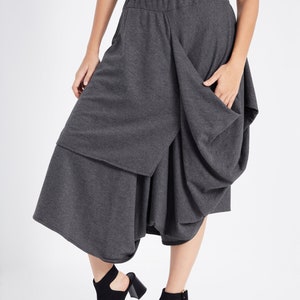 NO.187 Women's Taxidermy Asymmetric Skirt/Pants, Casual Wide Leg Trousers, Cropped Pants/Skirt in Mottled Gray image 2