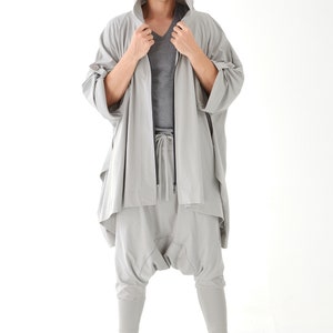 NO.58 Men's Drawstring Waist Low Crotch Harem Pants, Loose Harem Trousers, Unisex Pants in Gray image 7