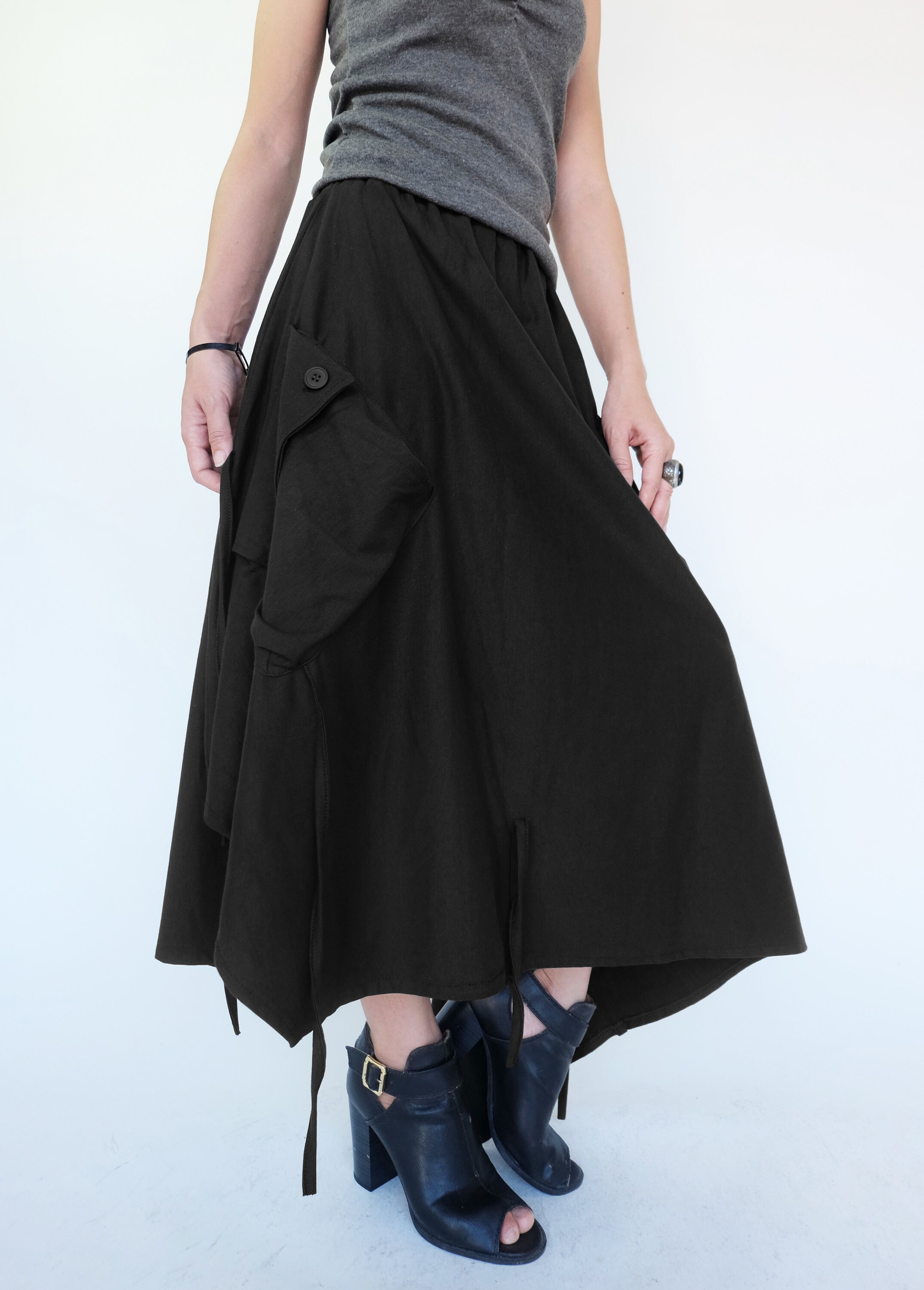NO.252 Women's Extravagant Asymmetrical Skirt, Drawstring-detail A