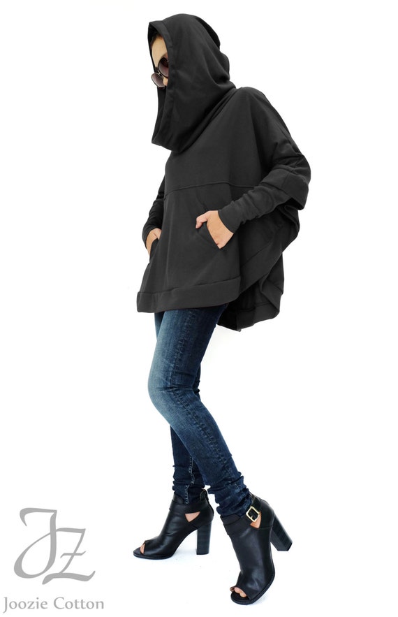 NO.176 Black Cotton-Blend Jersey Stylish Pullover Hooded | Etsy