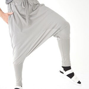 NO.58 Men's Drawstring Waist Low Crotch Harem Pants, Loose Harem Trousers, Unisex Pants in Gray image 6