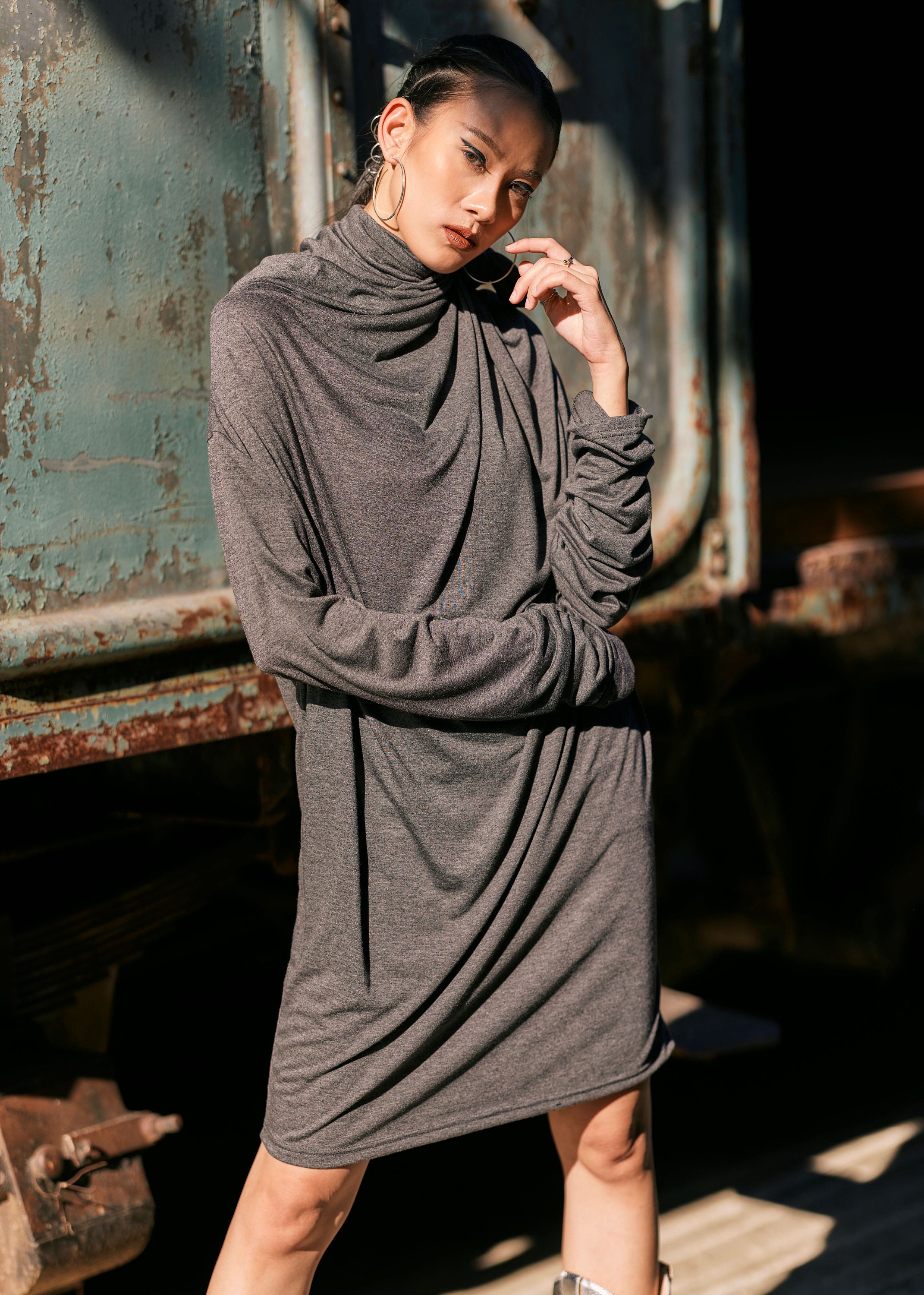 Askyes Women's Long Sleeve Tunic Top - Crew Neck Pleated Blouse For Leggings In Fall & Winter