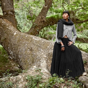 NO.5 Women's Hippie Gypsy Boho Tiered Peasant Long Maxi Skirt in Black zdjęcie 9