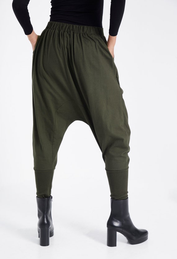 NO.64 Women's Button Front Detail Drop Crotch Harem Pants, Low