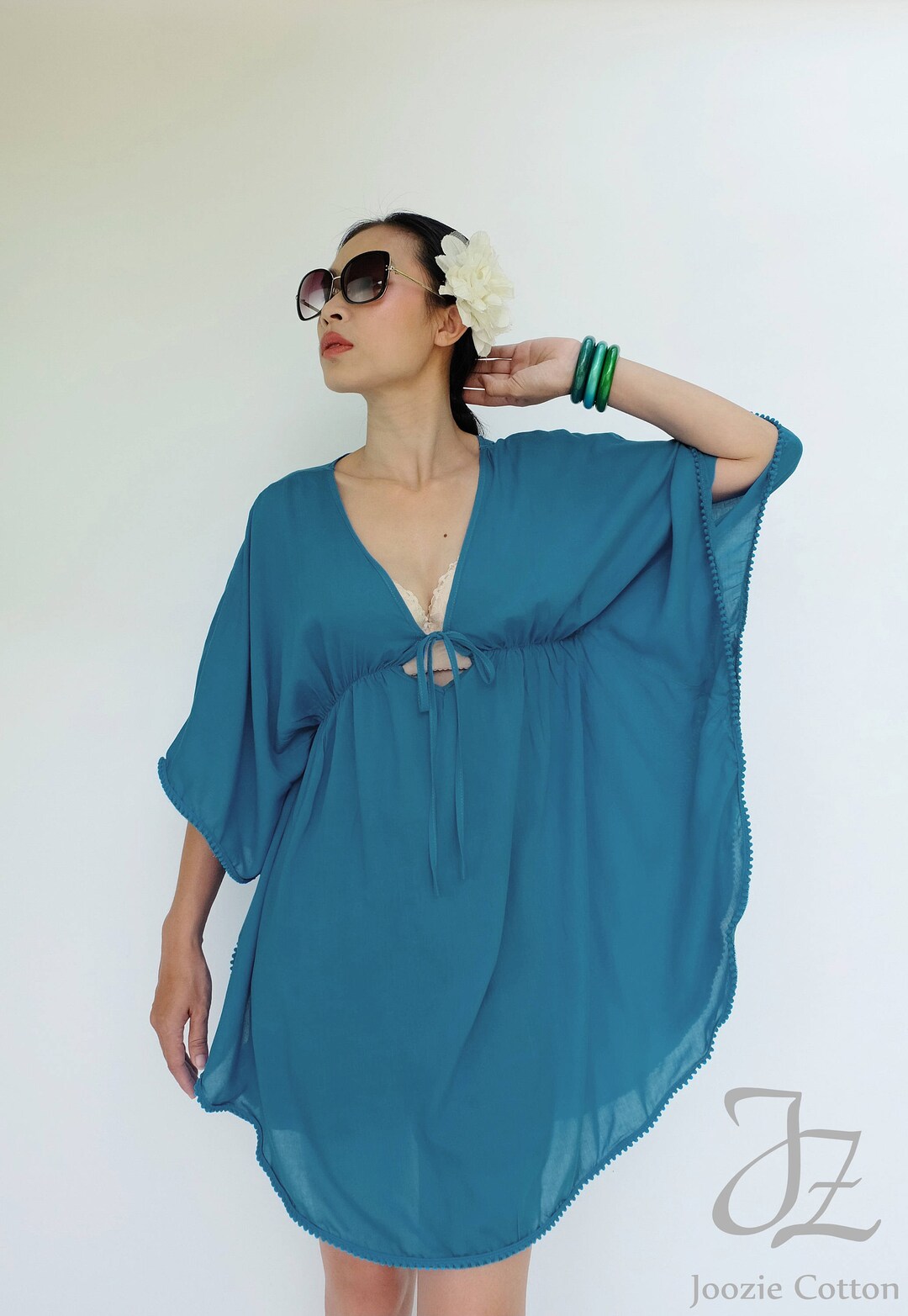 Pink Pom Pom Sheer Kaftan Dress/ Coverup One Size main image 1