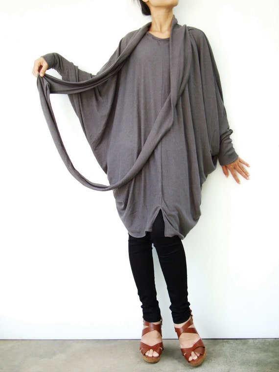 NO.57 Gray Viscose Oversize Knitted Dress Infinity Scarf Etsy