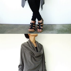 NO.61 Womens Long Sleeve Open Front Extravagant Cardigan, Cardigan Sweater in Mottled Gray image 3