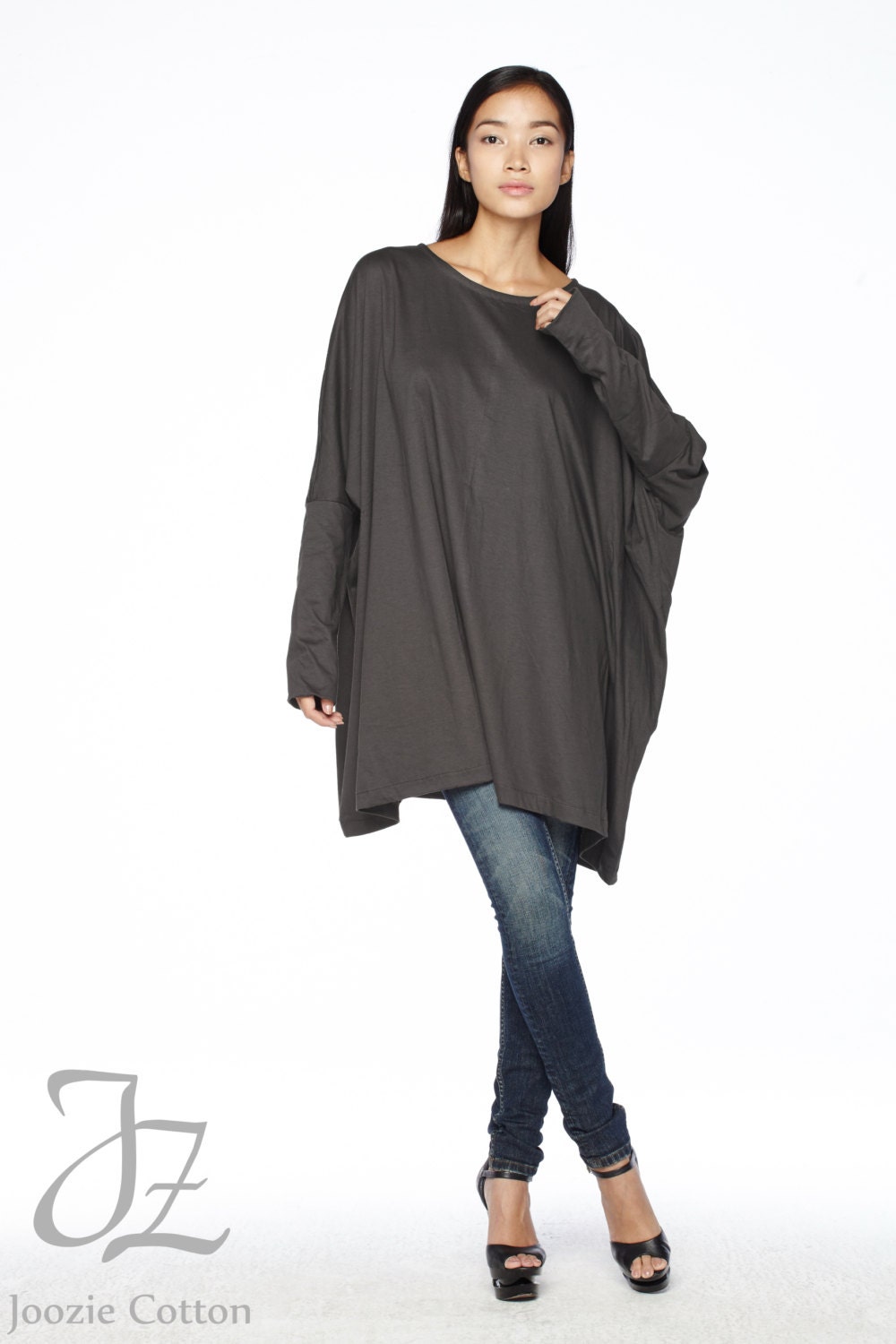 NO.62 Charcoal Cotton Jersey Oversized T-Shirt Tunic Sweater | Etsy