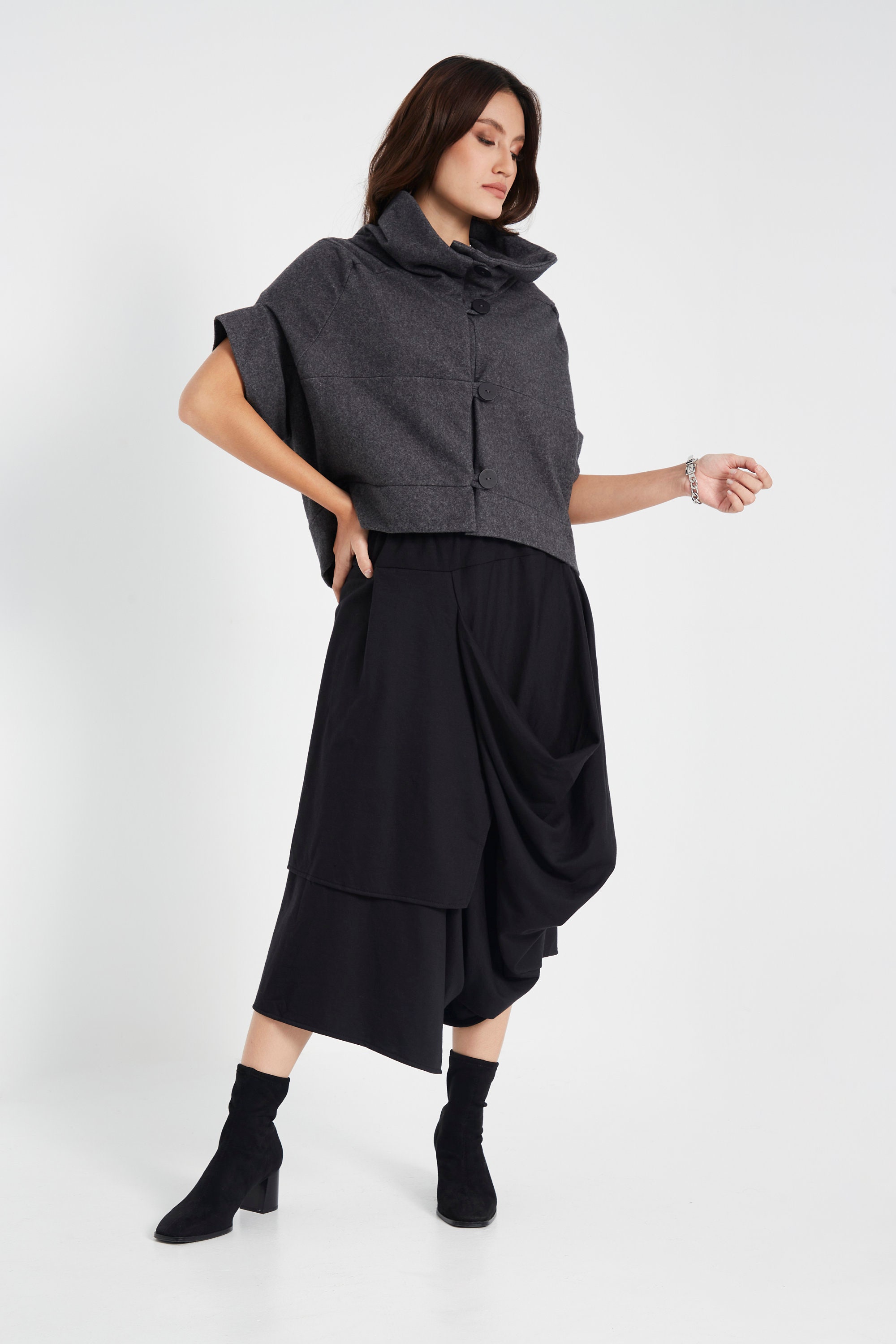 ジャケット・アウター CLANE V NECK COCOON SHORT JACKET Oversized Cocoon Jacket