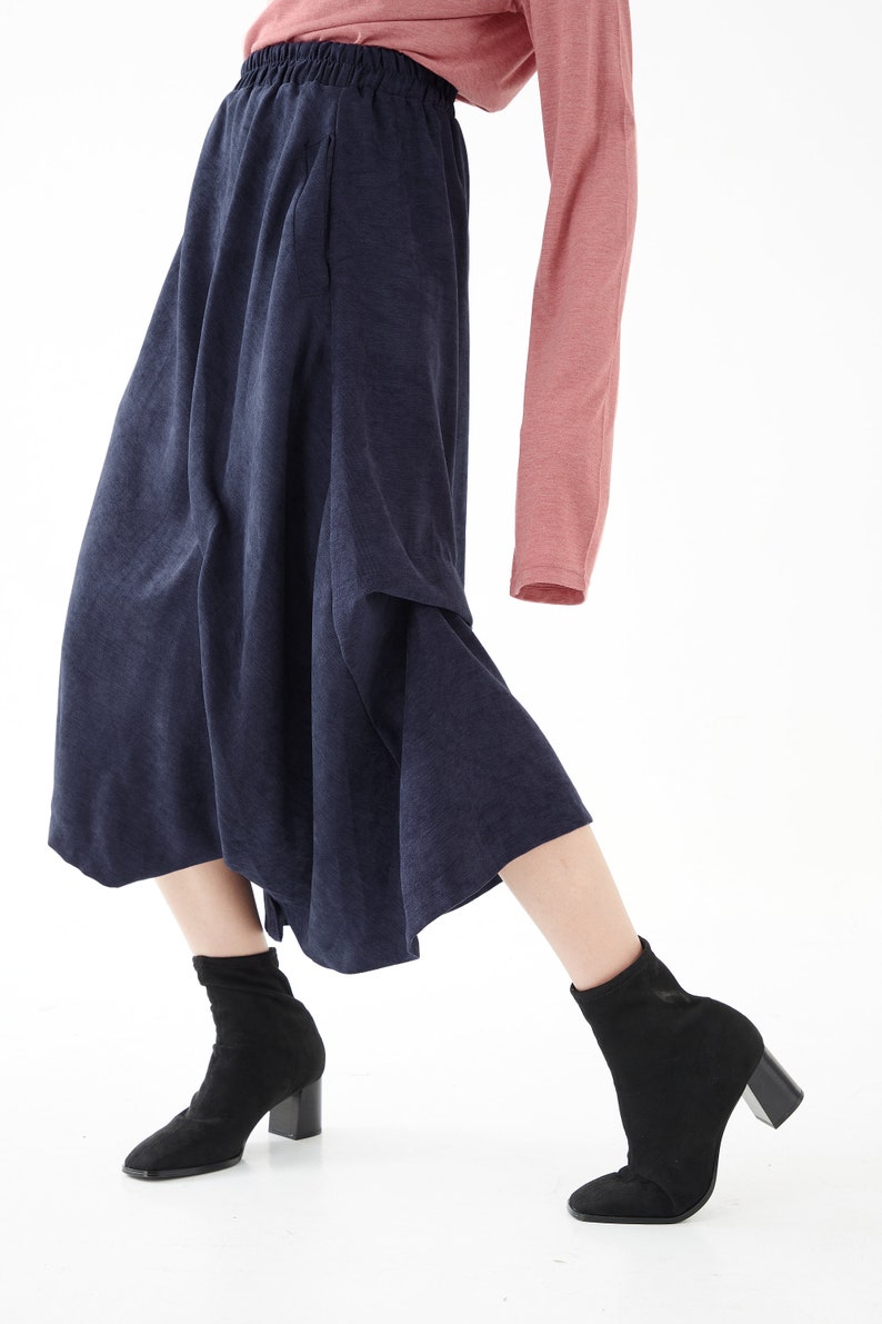 NO.286 Womens Asymmetrical Skirt/Pants, Loose Fit Skirt/Pants in Blue image 6