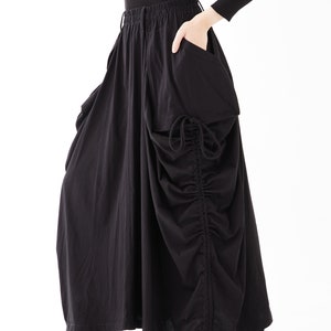 NO.123 Women's Large Patch Pocket Maxi Skirt, Long Maxi Skirt With Pockets, Comfy Casual Convertible Skirt in Black image 9