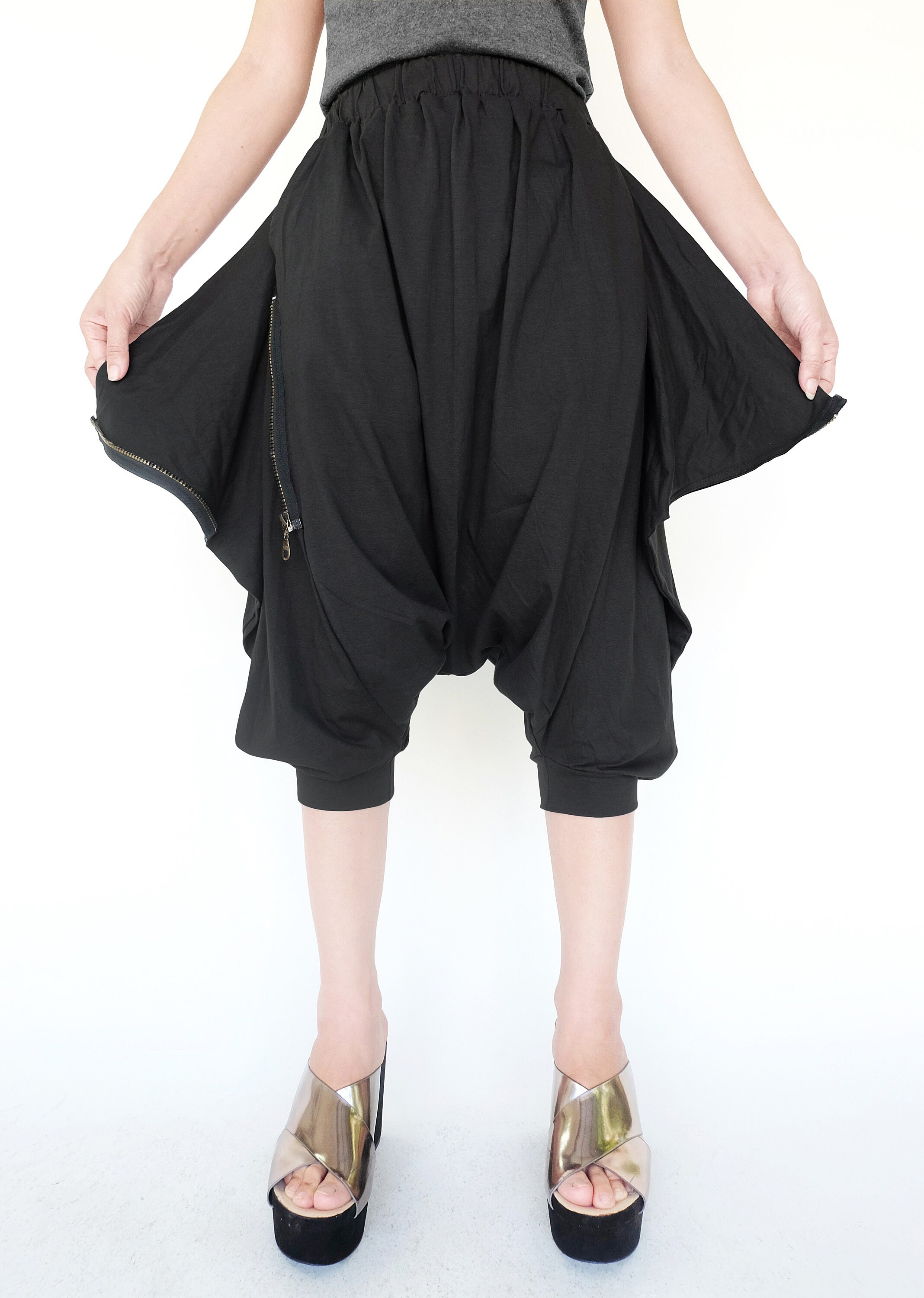 NO.260 Women's Casual Zipper Drop Crotch Shorts Black Etsy