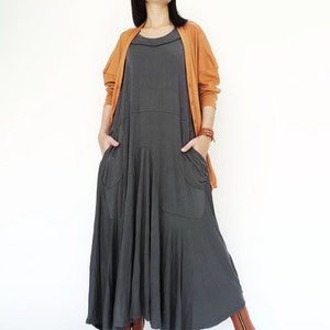 NO.129 Women's Softly Softly Sleeveless Maxi Dress, Sleeveless Swing Long Dress in Gray image 1