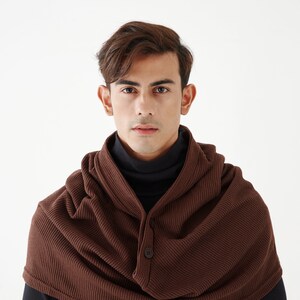 NO.97 Men's Hoodie Scarf, Hooded Cowl Buttons, Hooded Neck Warmer, Unisex Hoody Scarf in Brown image 4