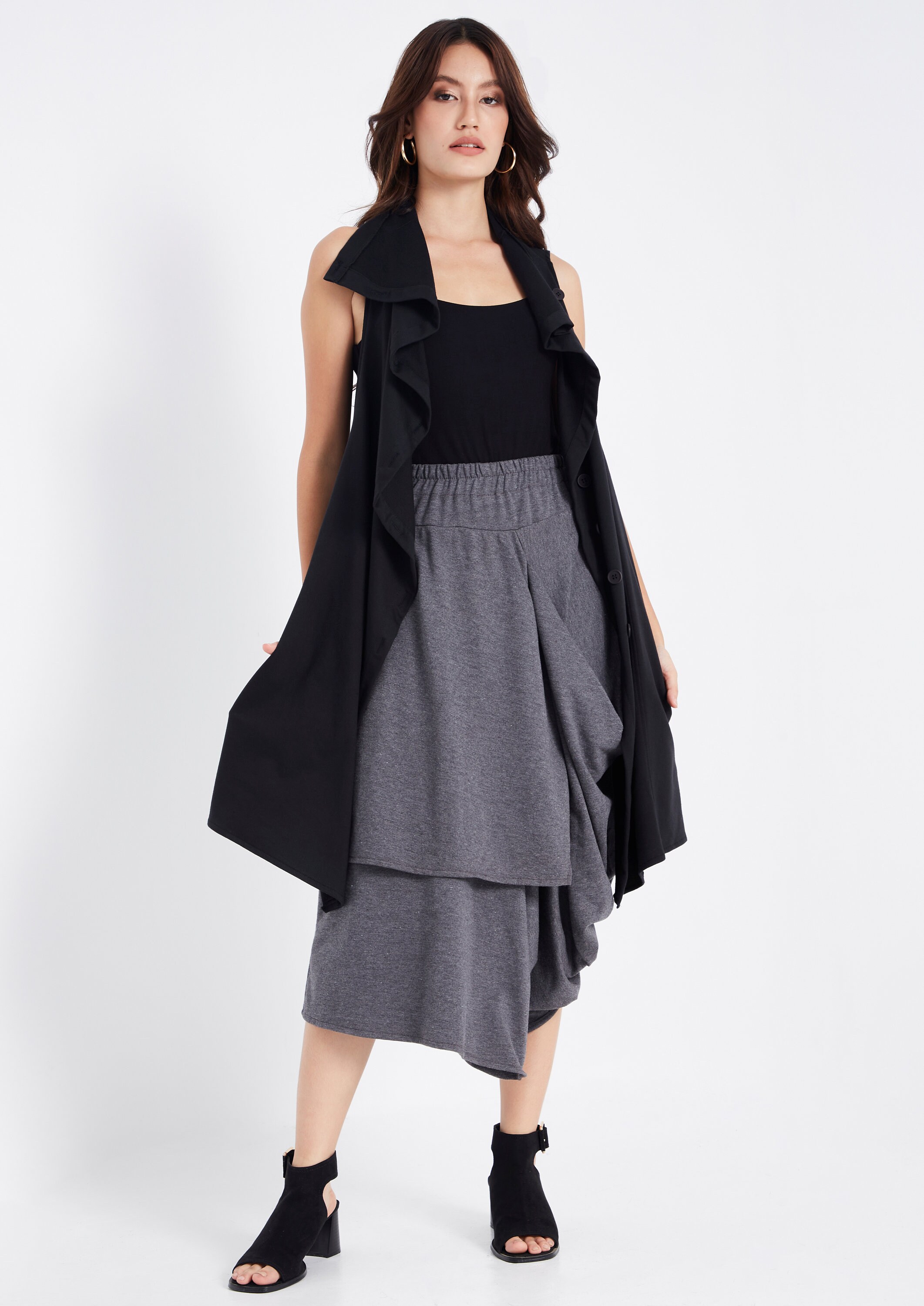 NO.67 Women's Front Effect Long Vest, Sleeveless Asymmetric
