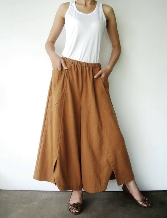 NO.41 Women’s Wide Leg Palazzo Pants, Casual Loose Fitting Trousers in Ochre