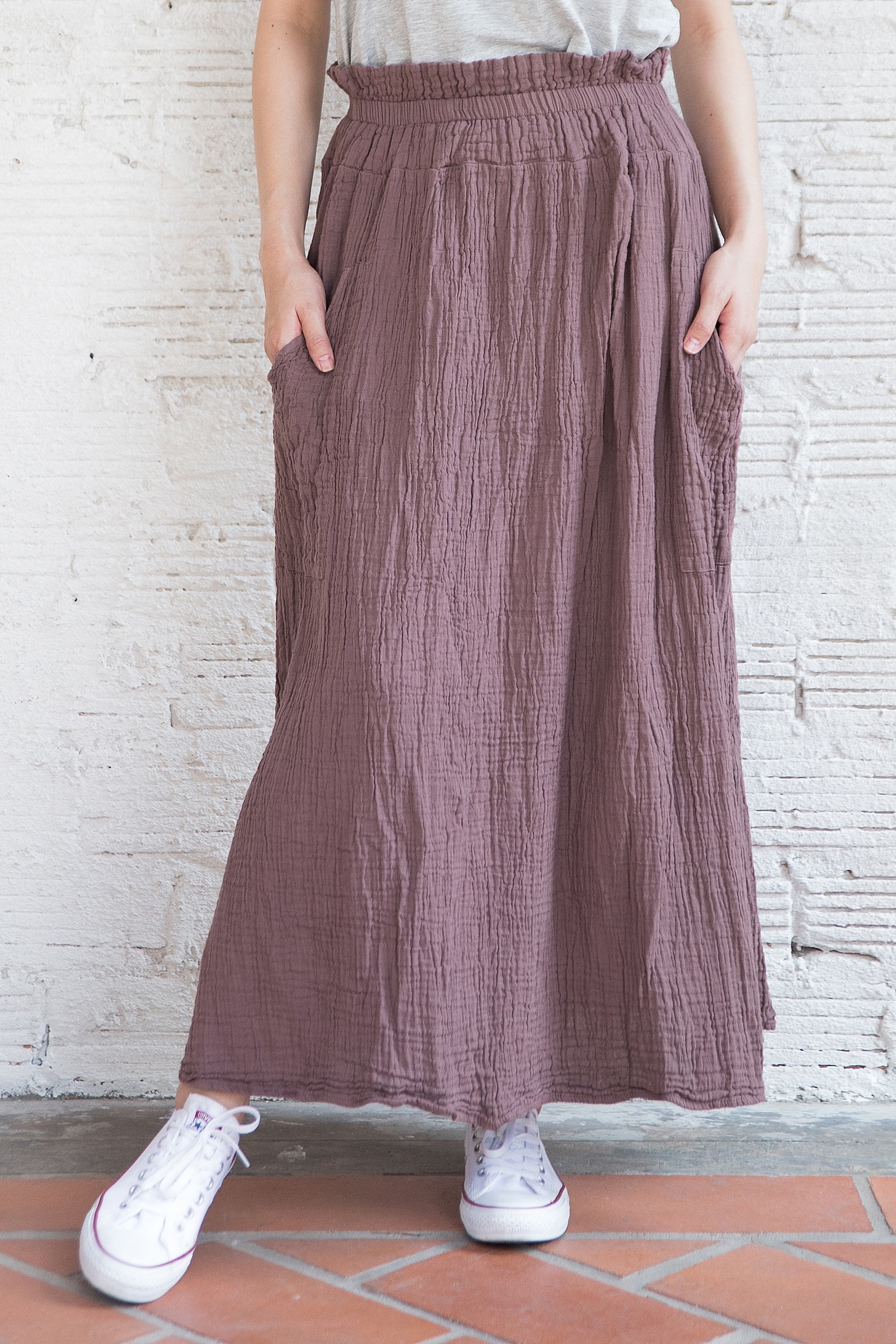 NO.242 Double Gauze Cotton Ruffle Waist Skirt Women Front Etsy