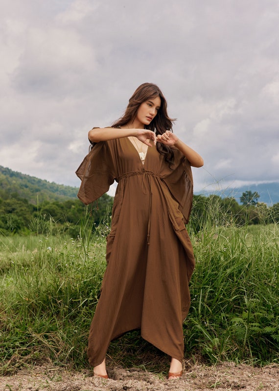 NO.296 Women's Butterfly Sleeve Deep V-neck Maxi Dress NO.296 Women's Butterfly Sleeve Deep V-neck Maxi Dress