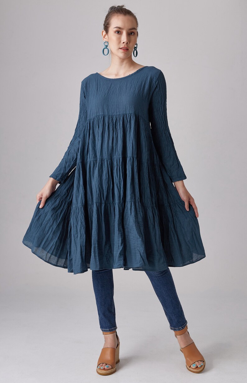 NEW---NO.292 Women/'s Long Sleeve Tiered Peasant Dress #Cream