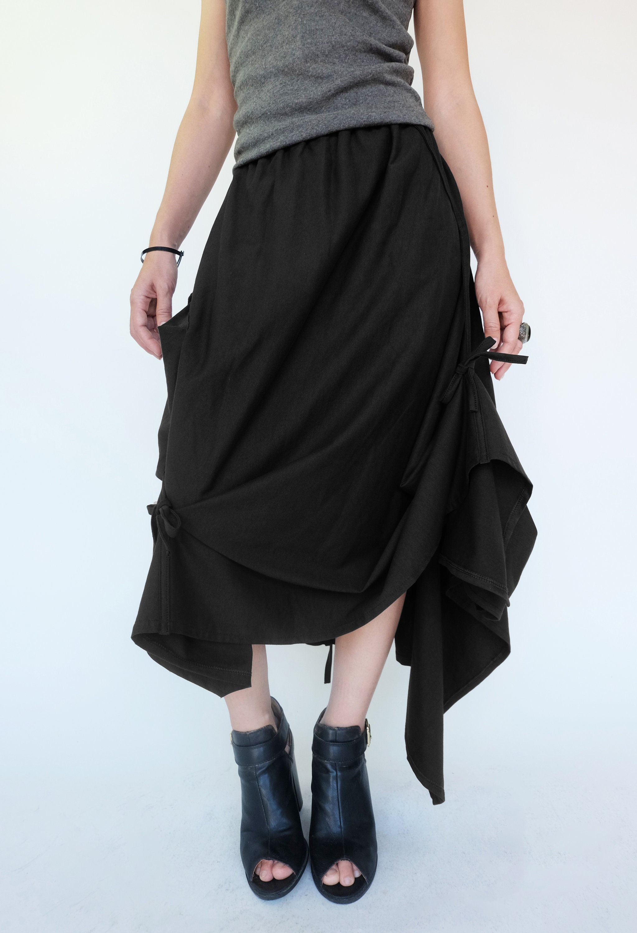 NO.252 Women's Extravagant Asymmetrical Skirt, Drawstring-detail A