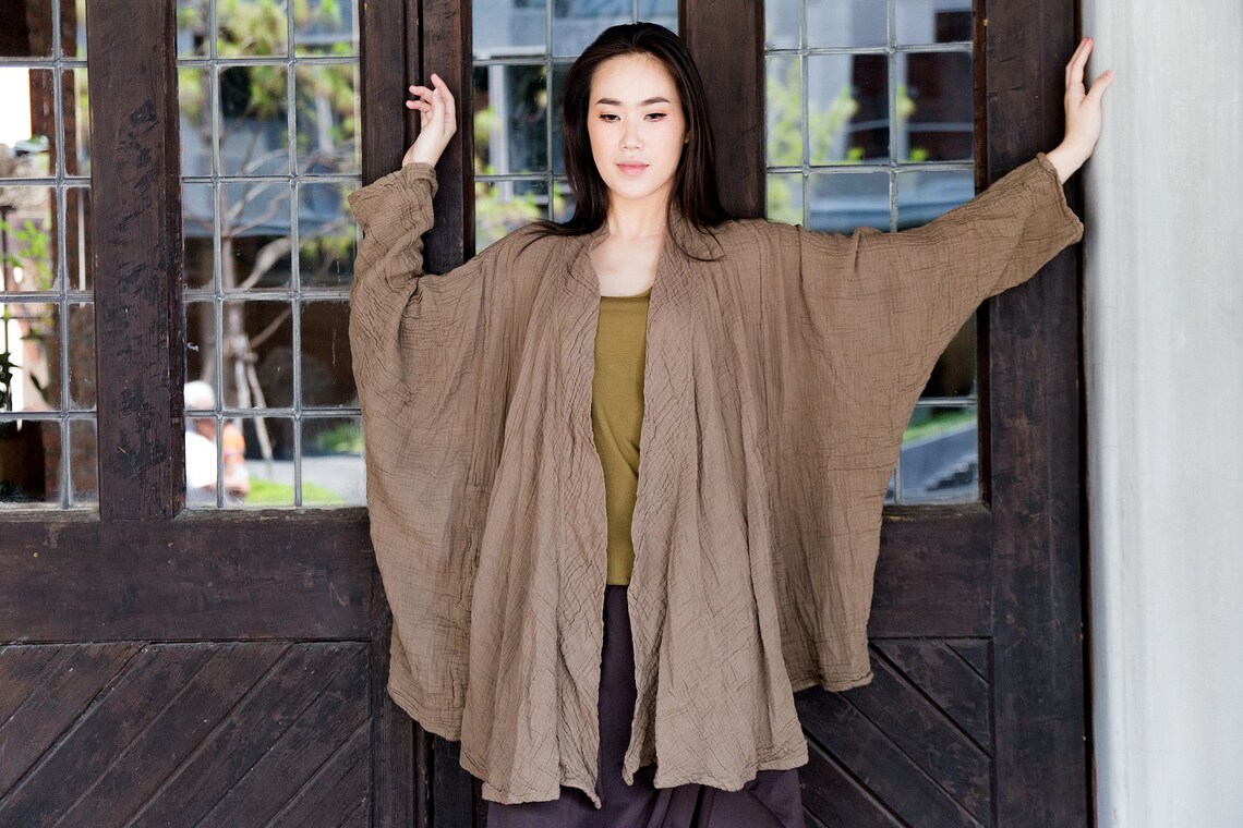 NO.243 Women's Kimono Sleeve Cardigan Natural Fiber Etsy
