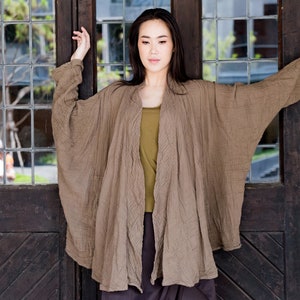 NO.243 Women's Kimono Sleeve Cardigan, Natural Fiber Flexible Cotton Loose Cardigan image 2