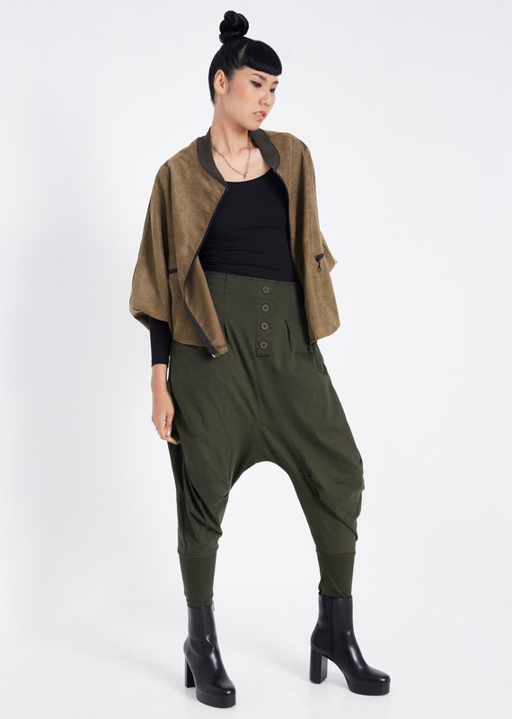 NO.64 Women's Button Front Detail Drop Crotch Harem Pants