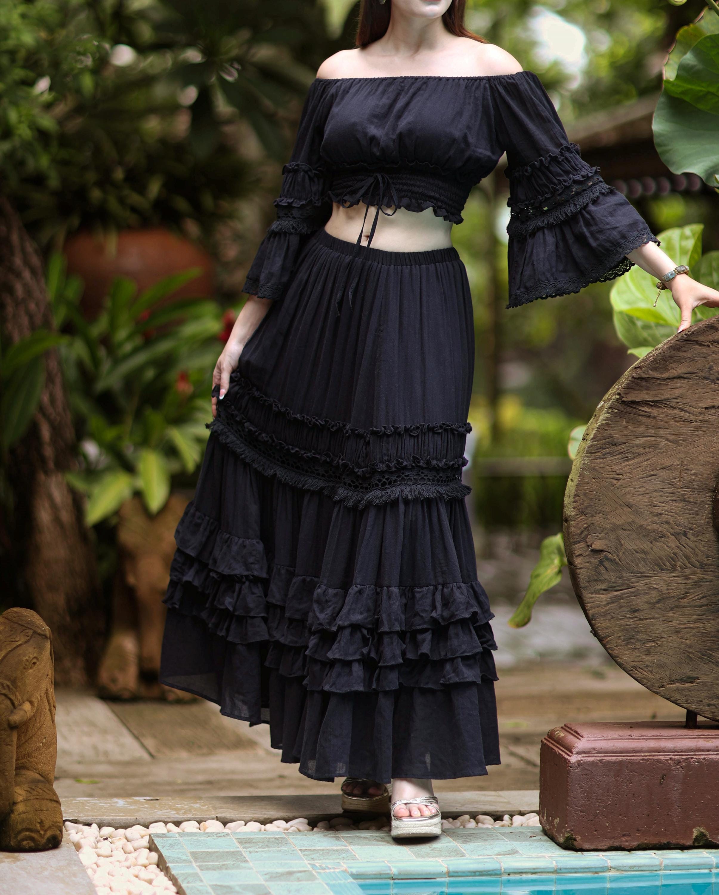 【Remagie】★Corset Lace Hem Skirt Women's Steampunk Lace Hem Drawstring Skirt Black – Punk Design