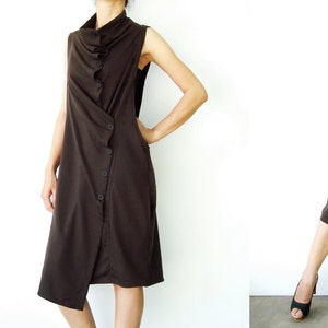 NO.67 Women's Front Effect Long Vest, Sleeveless Asymmetric Cardigan, Casual Long Top with Pockets in Brown image 5