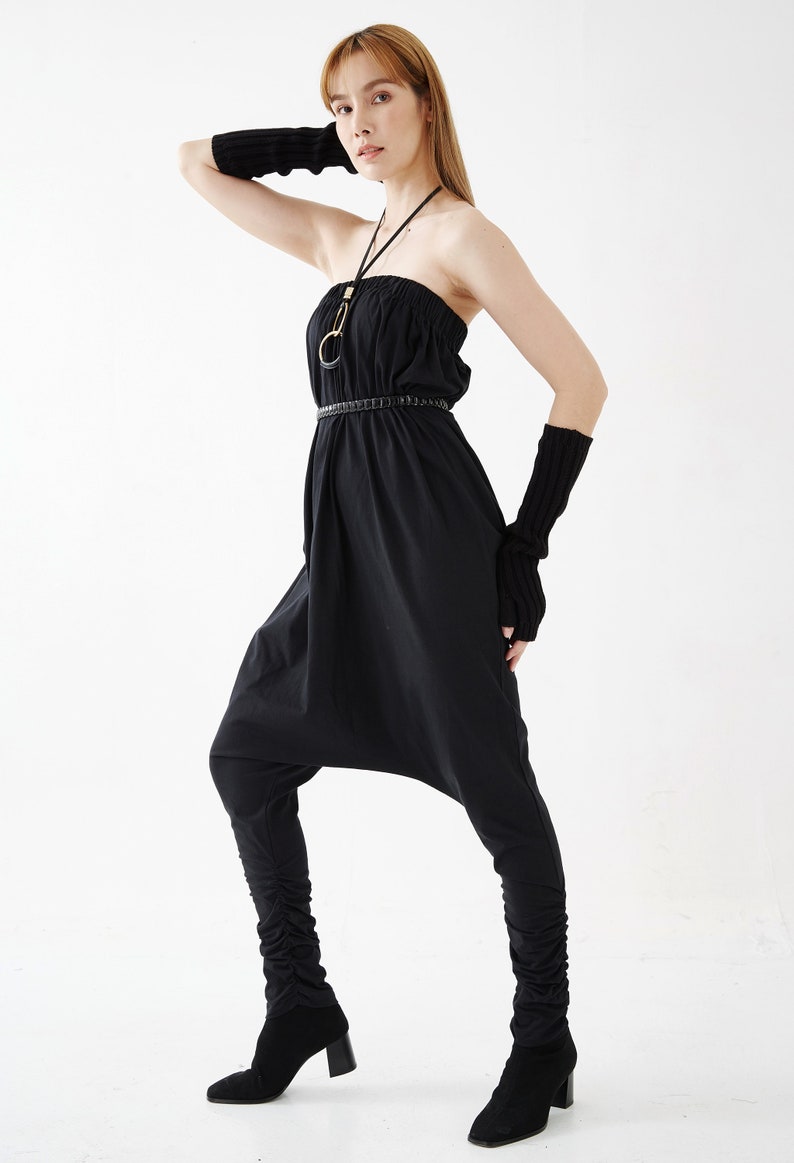 NO.125 Women's Strapless Loose Jumpsuit, Casual Harem Rompers, Summer Loose Playsuit in Black image 3