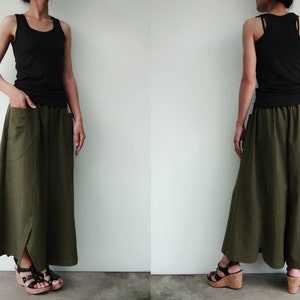 NO.41 Womens Wide Leg Palazzo Pants, Casual Loose Fitting Trousers in Dark Olive image 3