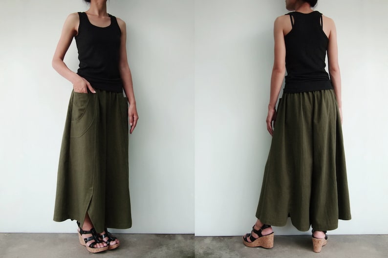 NO.41 Womens Wide Leg Palazzo Pants, Casual Loose Fitting Trousers in Dark Olive image 3