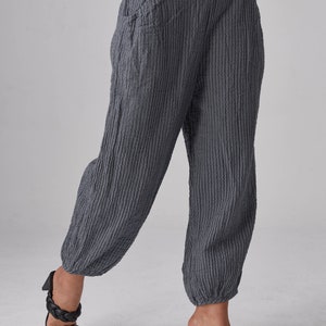 NO.266 Women's Striped Ankle Pants, Casual Cotton Relaxed Pants in Bluish Gray image 5