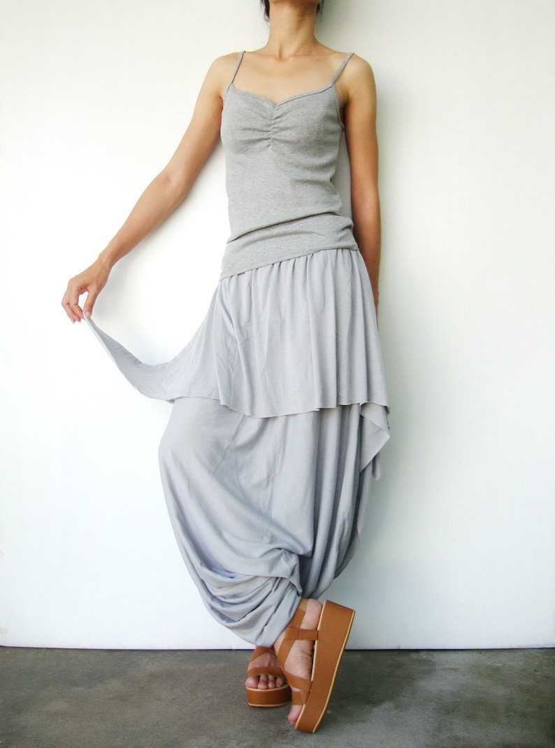 NO.86 Womens Low Drop Crotch Asymmetrical Harem Pants, Loose Casual Harem Trousers in Gray image 1