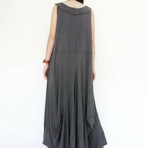 NO.129 Women's Softly Softly Sleeveless Maxi Dress, Sleeveless Swing Long Dress in Gray image 4