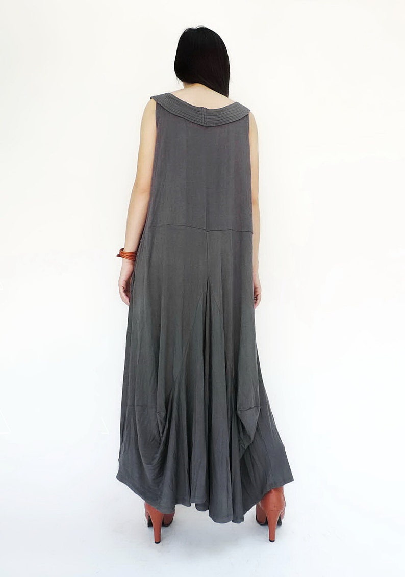 NO.129 Women's Softly Softly Sleeveless Maxi Dress, Sleeveless Swing Long Dress in Gray image 4