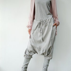 NO.58 Women's Drawstring Waist Low Crotch Harem Pants, Loose Harem Trousers, Unisex Pants in Gray image 2